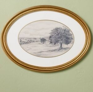 Hearth and Hand Gold Oval Picture Frame with Pencil Landscape Sketch